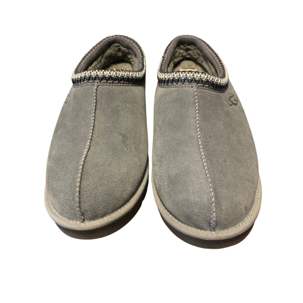 UGG Tasman Grey Suede Sheepskin Lined Slip On Slippers Mens 12